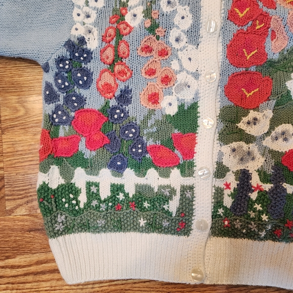 Vintage Orvis 3D Floral Chunky Hand Knit Button-up Cardigan Women's Size L - Picture 10 of 11